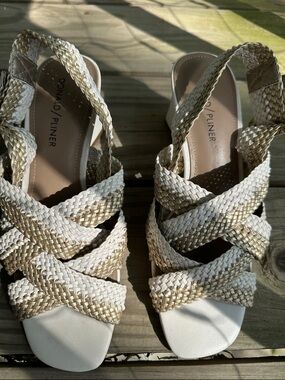 Donald J. Pliner Braided Slingback Sandals in White and Gold size 7